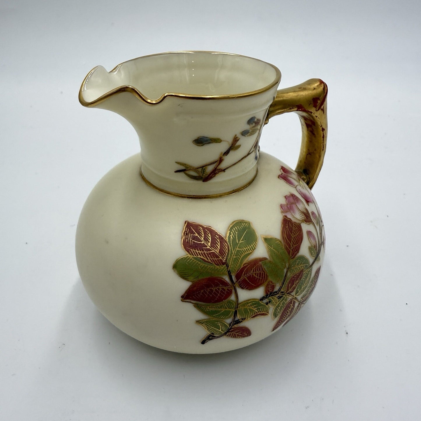Antique Royal Worcester Porcelain Pitcher Hand Painted Floral #1376 England 4in