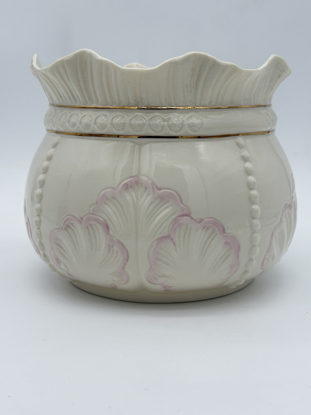 Belleek Ireland Porcelain Rosemore Pink Shell Gold Trim 6" Planter/Bowl Large