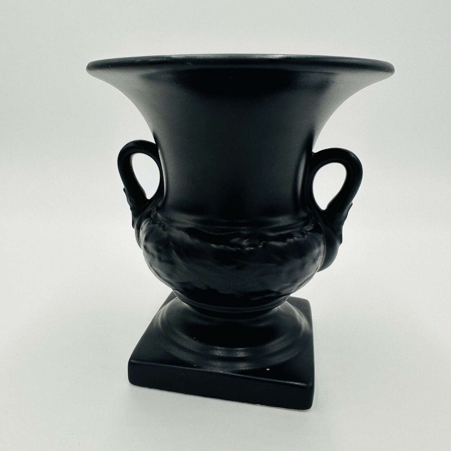 Urn Swans Vase Pedestal Double Handle 2002 Pottery Black Matte Home Decor