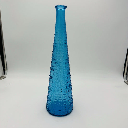 Empoli Art glass Italy Aztec Aqua Turquoise Genie Bottle decanter 15” No Stopper