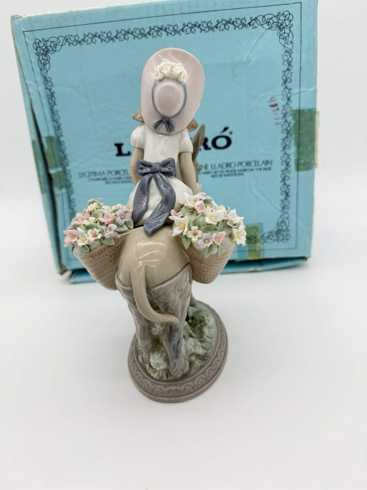 LLADRO Spain Porcelain Look At Me Girl On Donkey Figurine (missing Flowers)