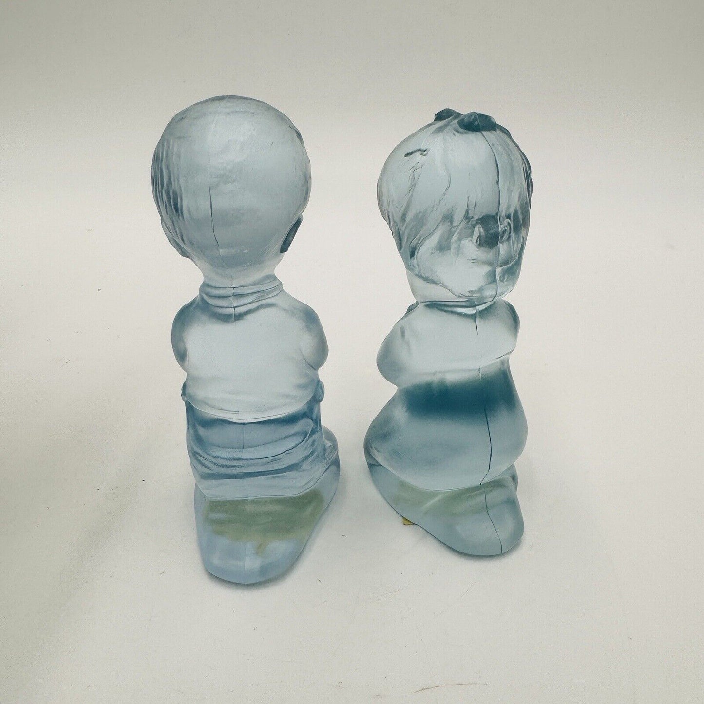 Fenton Art Glass Frosted Babies Blue Girl & Boy Kneeling Praying Figurines 3.5in