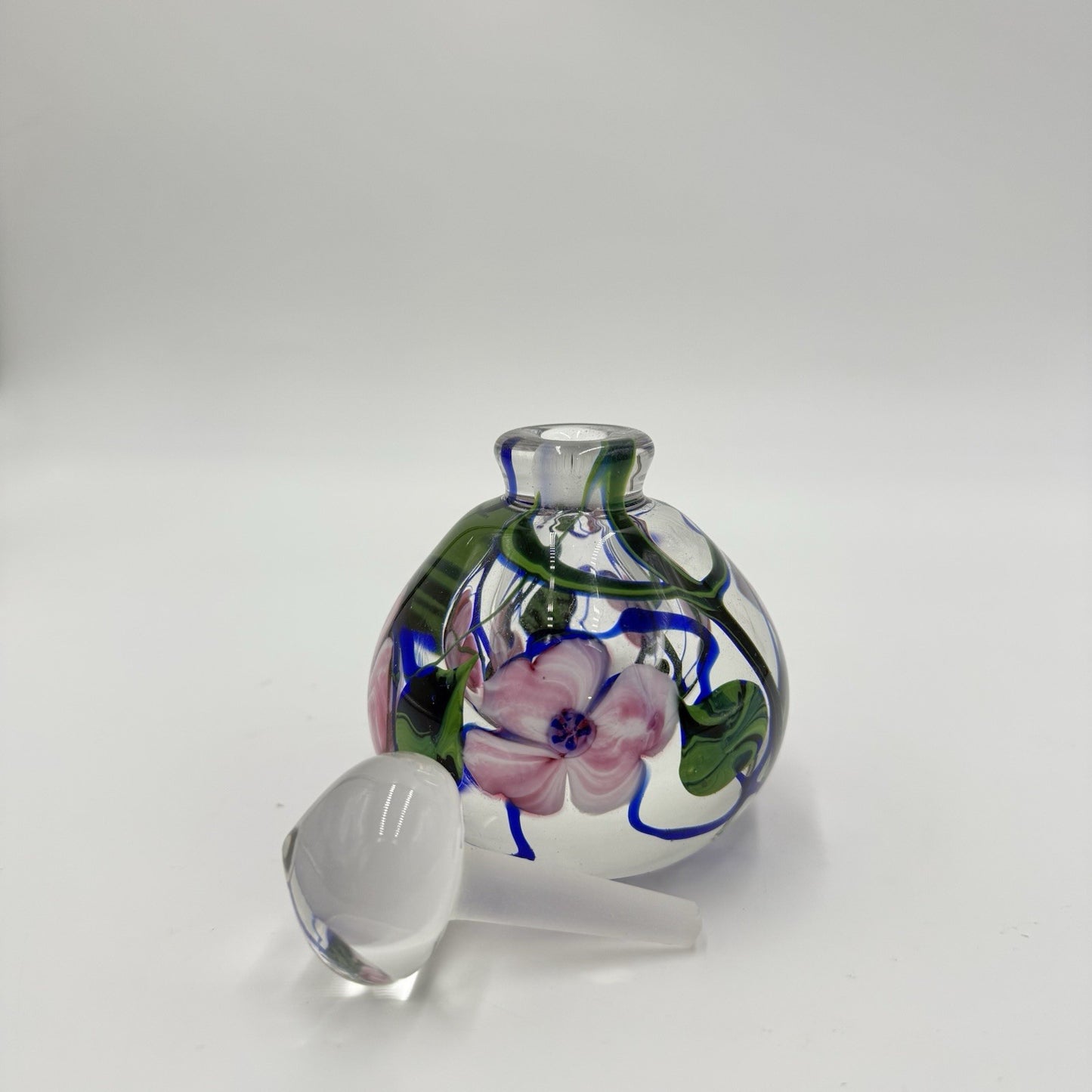 Richard Olma Art Glass Paperweight Perfume Bottle Signed Flower Vine Rare 4in