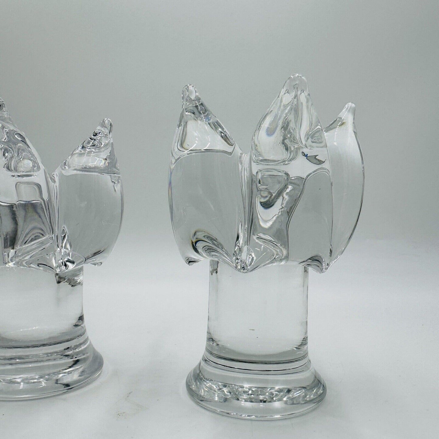 2 Kosta Boda Goran Warff Clear Glass Candlestick Holders 5.25in Signed Vintage