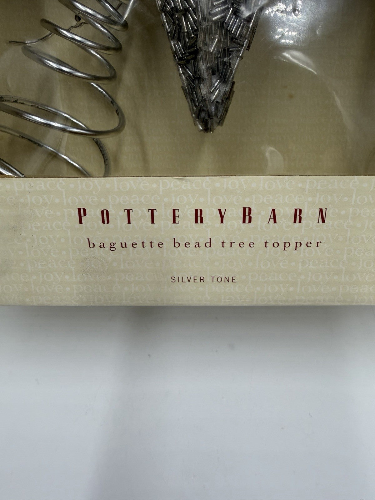 Pottery Barn Baguette Bead Tree Topper Silver Tone Christmas Star Rare Boxed 10”