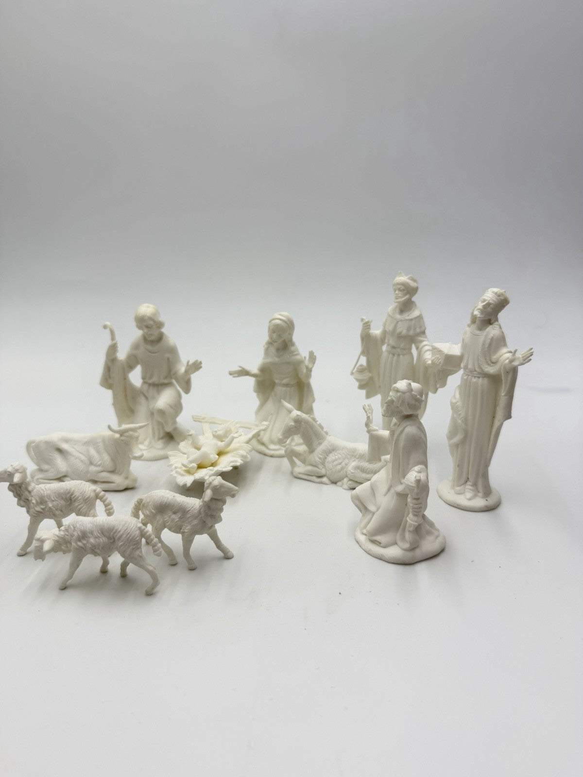 Vintage White PVC Nativity Hong Kong Set 11 PCs 4.5”H Wise Men Joseph Mary Jesus