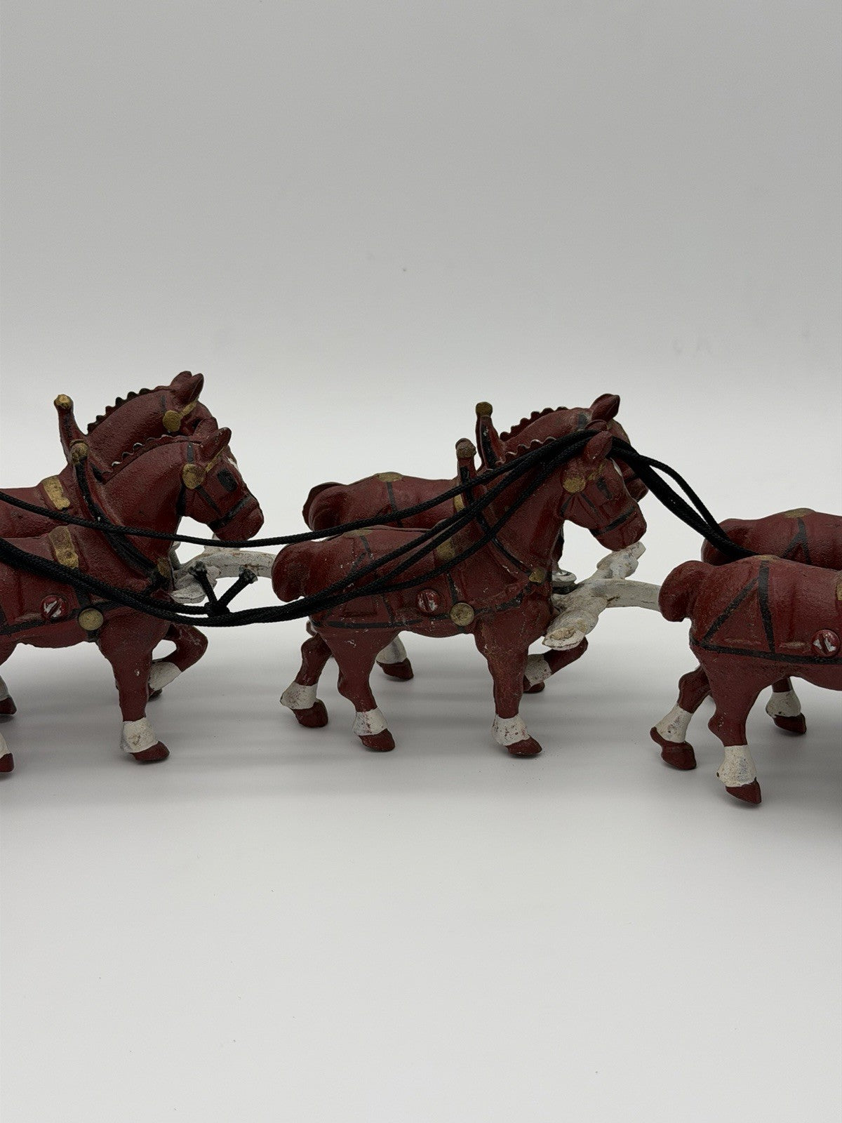 Vintage Budweiser Clydesdale Horse & Beer Wagon Cast Iron Set w/ 11 Wood Barrels