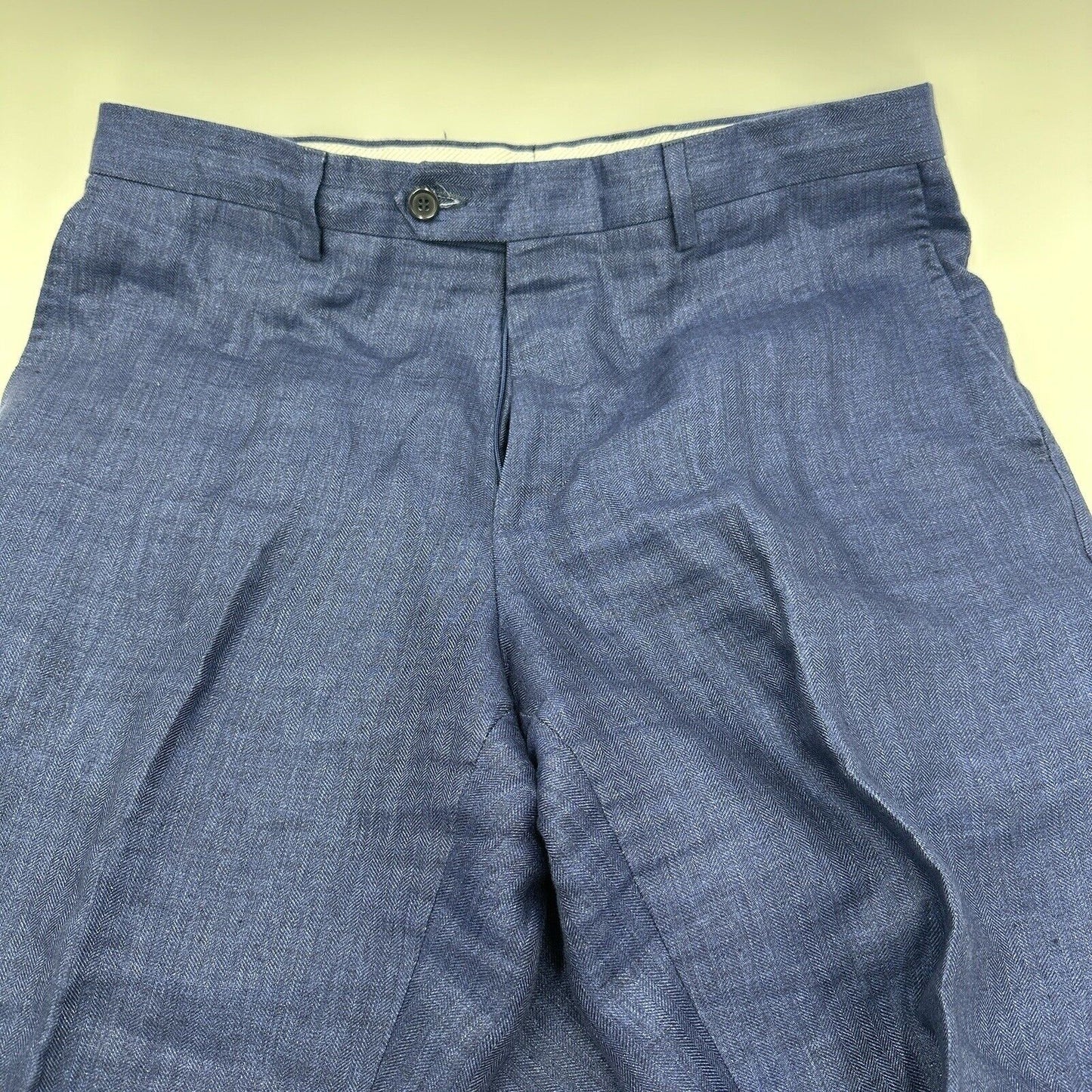 Angelico Men Shorts Size 34 Made In Italy Drop 6.45in Clothing Linen Blue Large