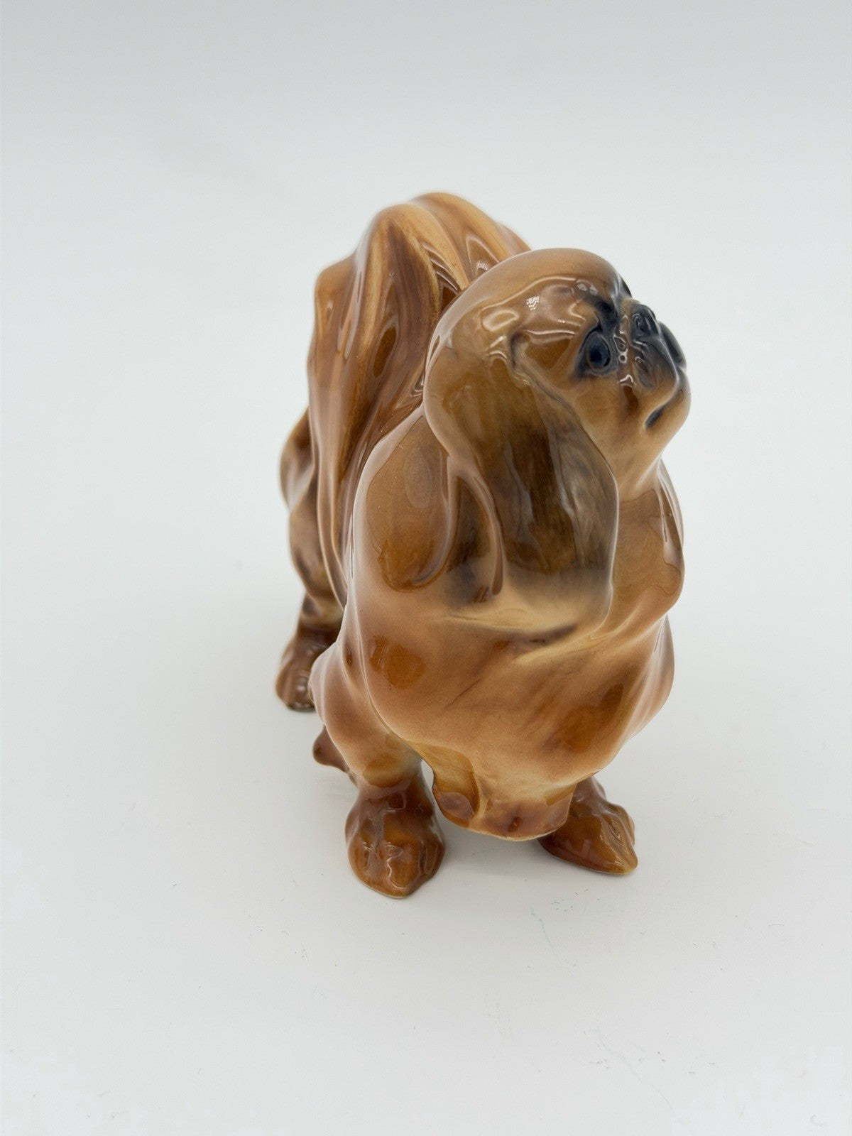 Hutschenreuther Porcelain Germany pekinese Dog Glossy Painted Figurine Brown