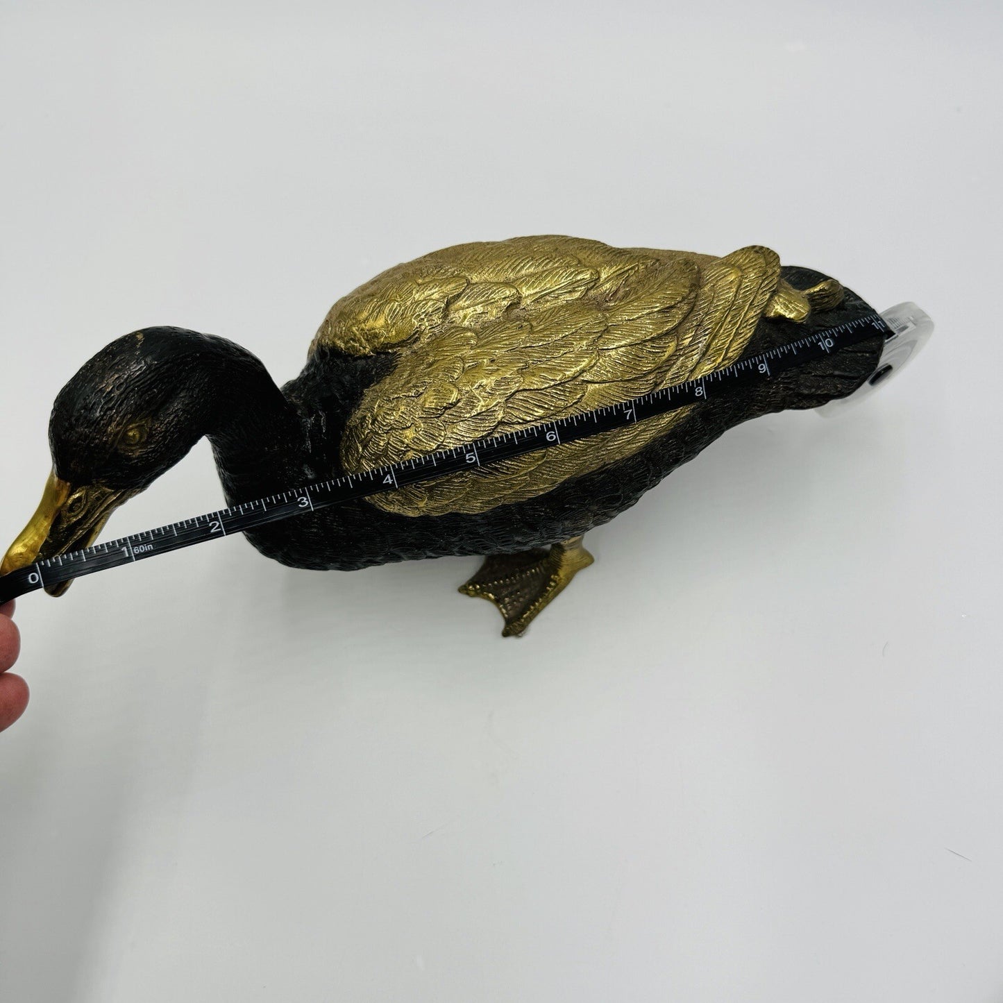 MCM Solid Brass Duck Mallard Sculpture Detailed Vintage 6in H x 11in L Rare