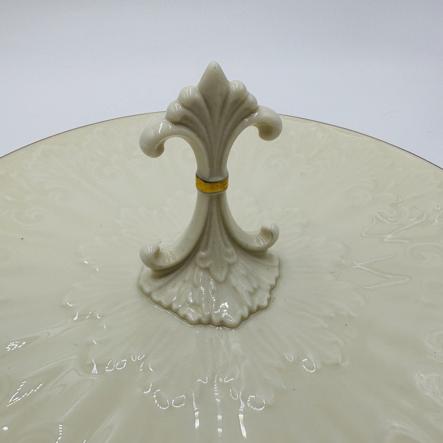 Lenox Serving Tray Center Handled Chateau Collection Gold Trim Porcelain Beige