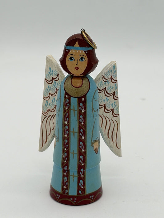 Vintage Folk Art 1998 Wood Carved Angel Christmas Ornament USRR