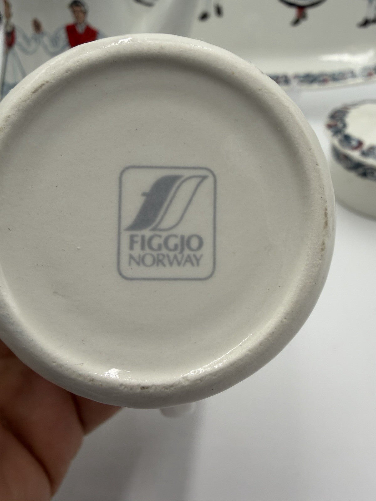 Vintage Figgjo Flint Hardanger Dancers Teapot Creamer Sugar Bowl Platter  Norway