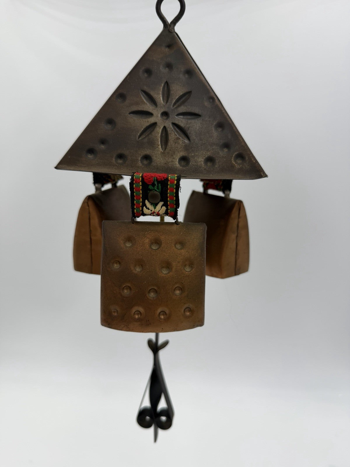 Vintage West Germany Hanging Cowbells Wind Chime 12” 3 Bells Rustic Copper
