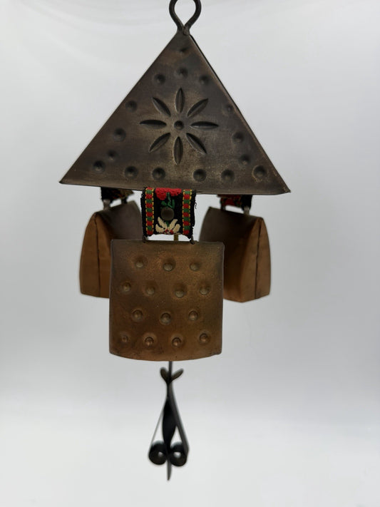 Vintage West Germany Hanging Cowbells Wind Chime 12” 3 Bells Rustic Copper