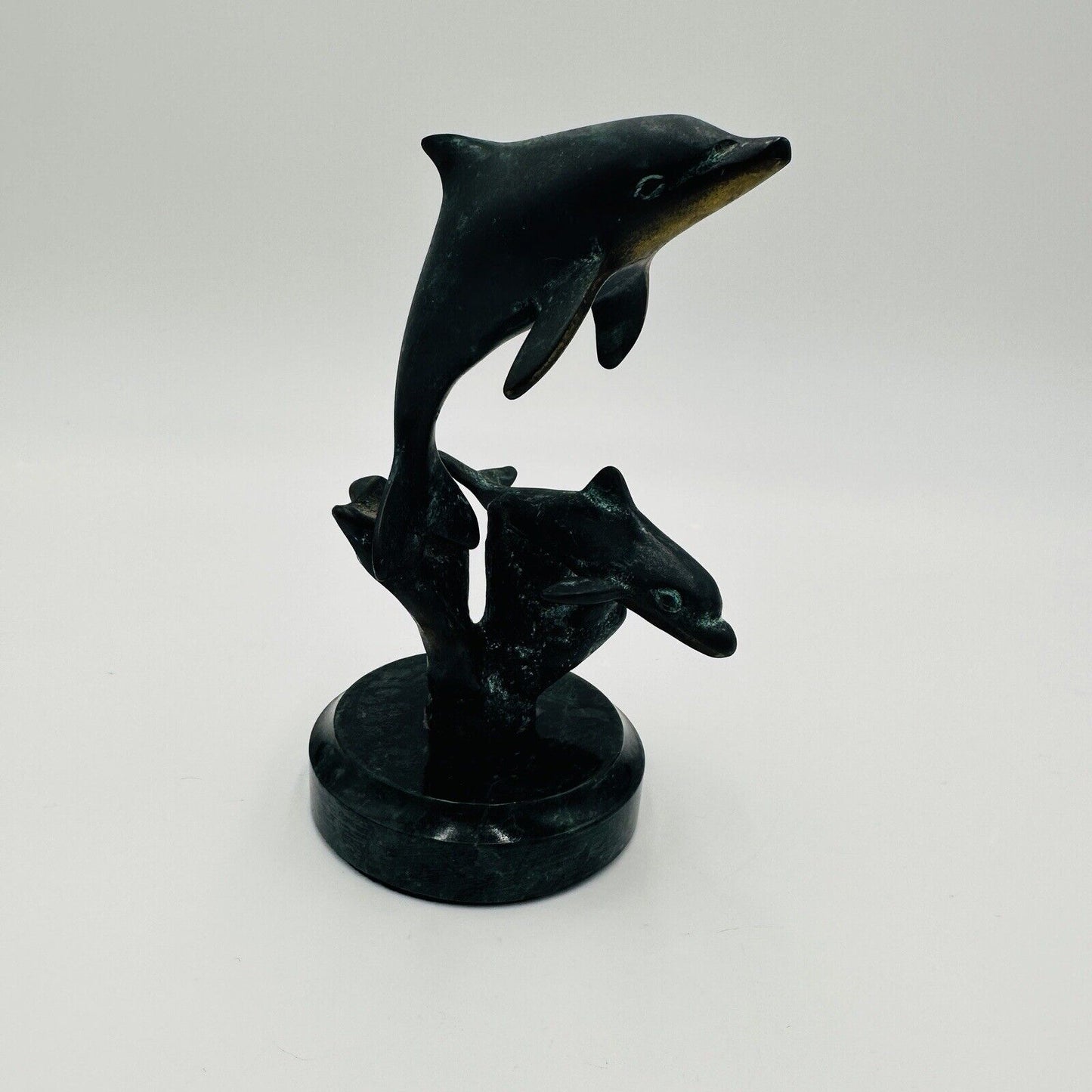 SPI Gallery Handmade Brass And Marble Double Dolphin Art Sculpture Ocean