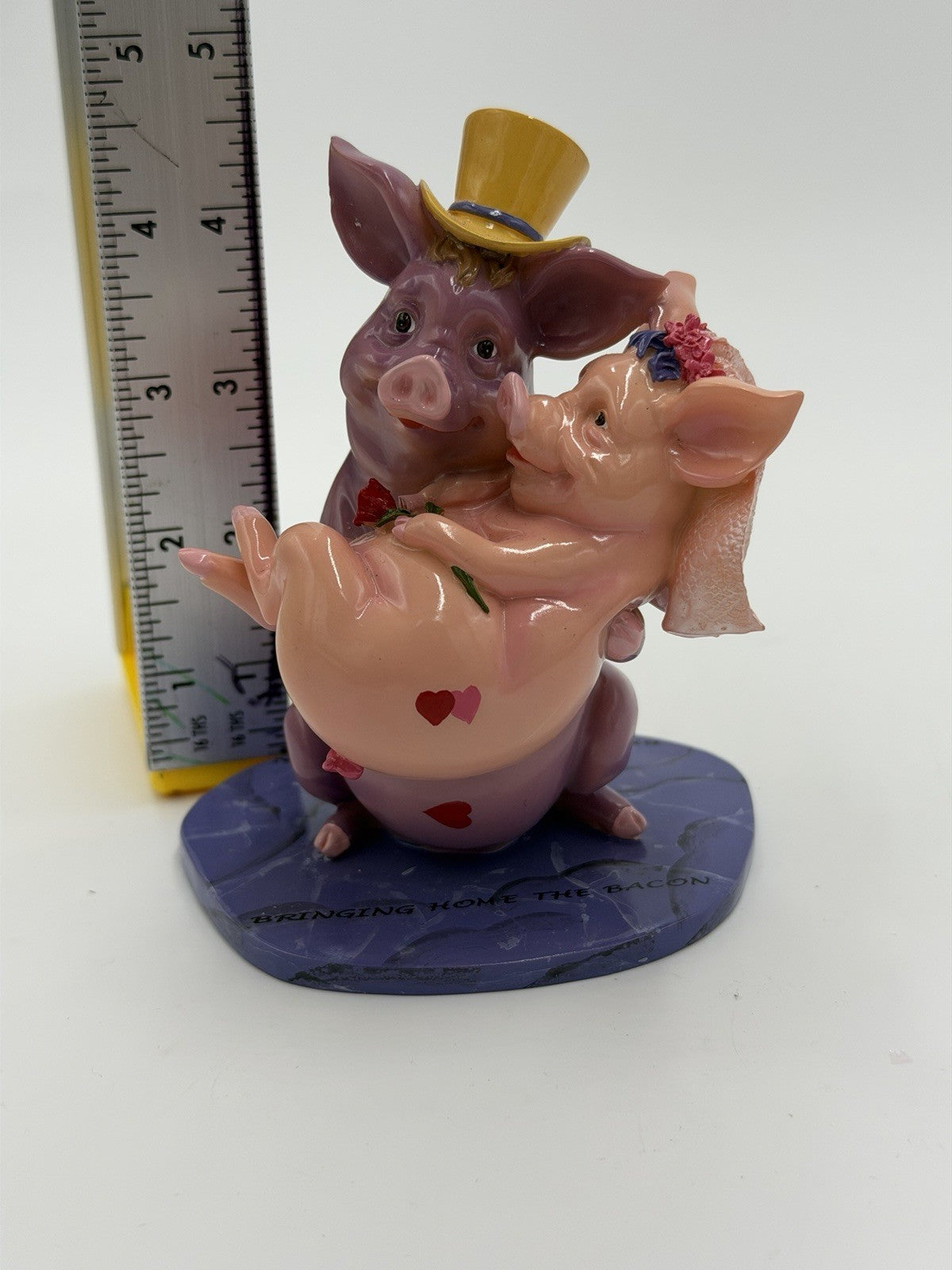 Vtg Pig Invasion Bride & Groom Cake Topper  Pigs Figurine Bringing Home Bacon 4”