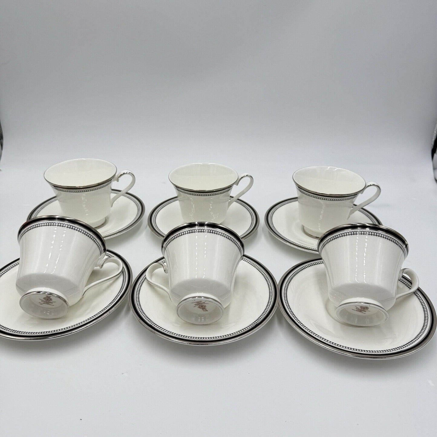 Vintage Royal Doulton SARABANDE H 5023 Bone China Black White CUPS & SAUCERS Set