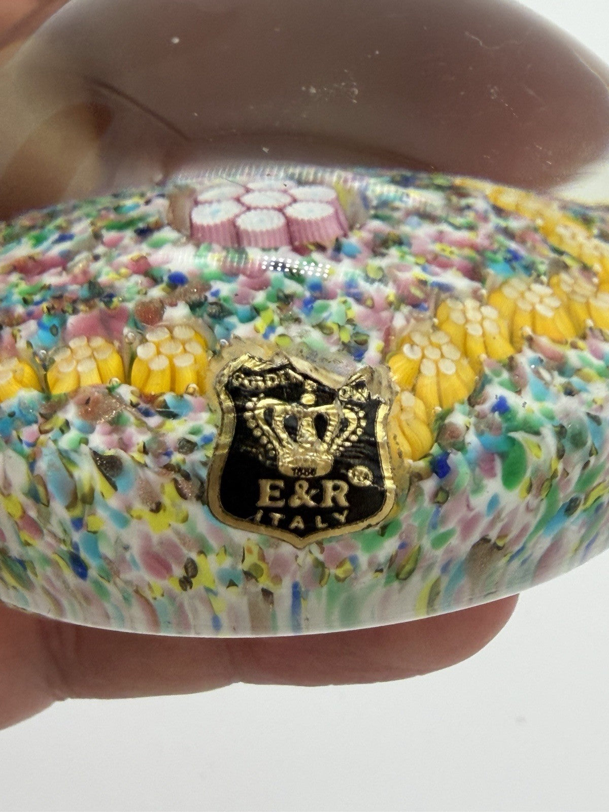 Vintage Murano Venetian Italy Art Glass Floral Millefiori Paperweight 2”x 2.5”