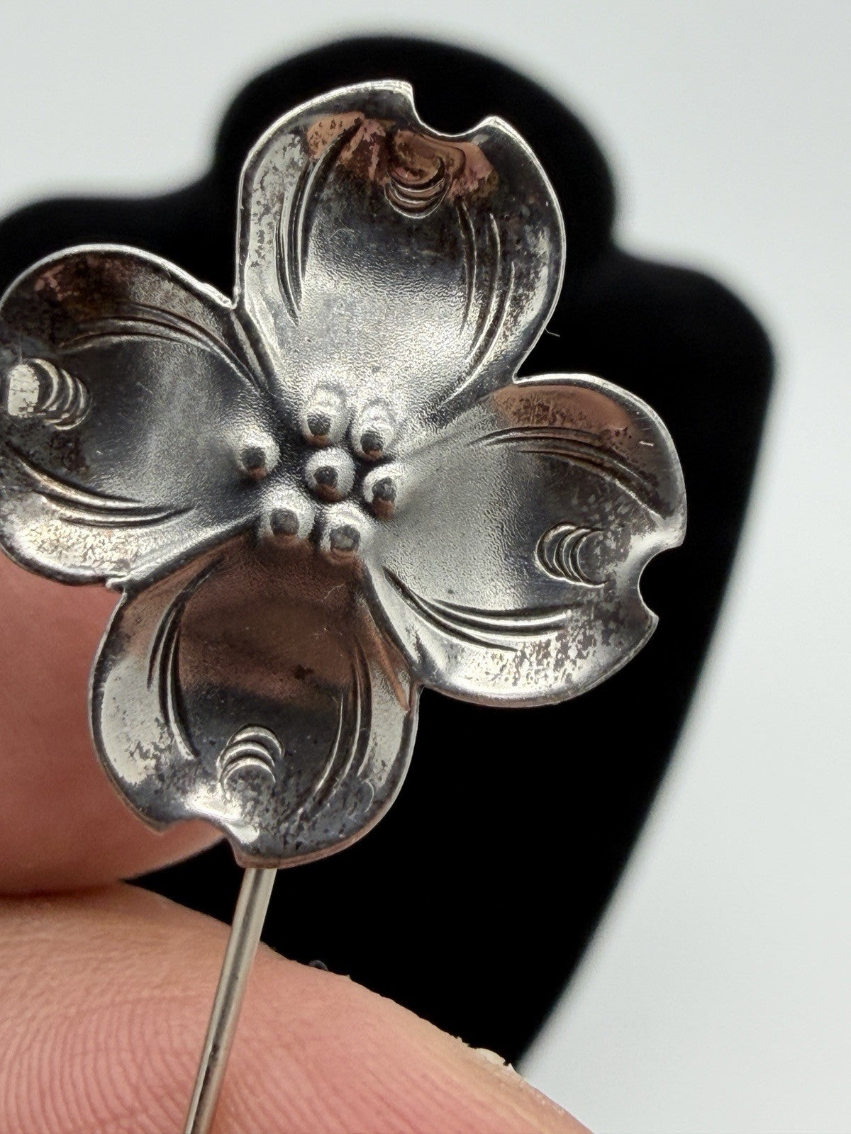 Vintage Stuart NYE Sterling Silver 925 Dogwood Flower Lapel Pin Early NYE 2-1/4"