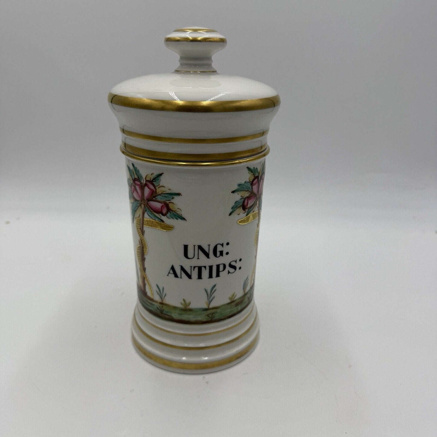 Antique 1800's Apothecary French Old PARIS Porcelain Balsam ANTIPS Canister Lid