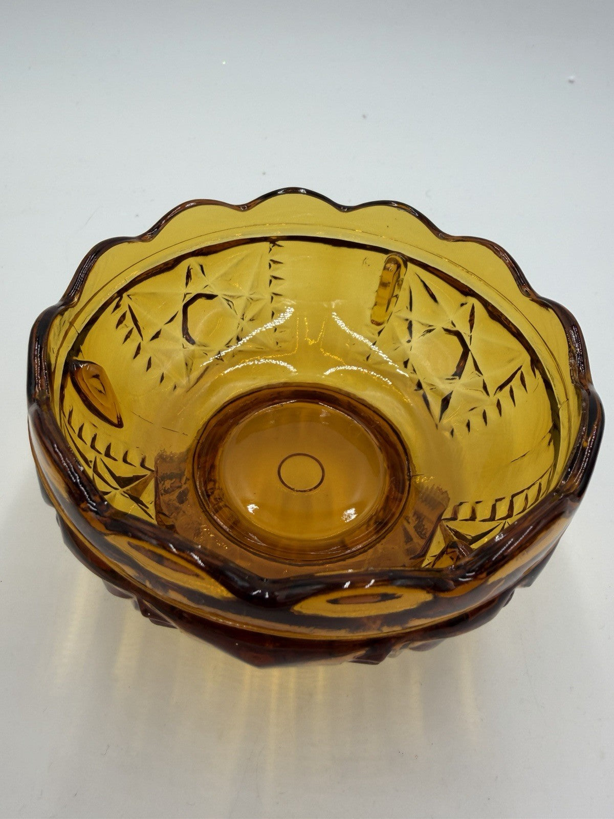 Vintage Indiana Art Glass Amber Stars & Bars Fairy Lamp Candle Holder Votive 7”