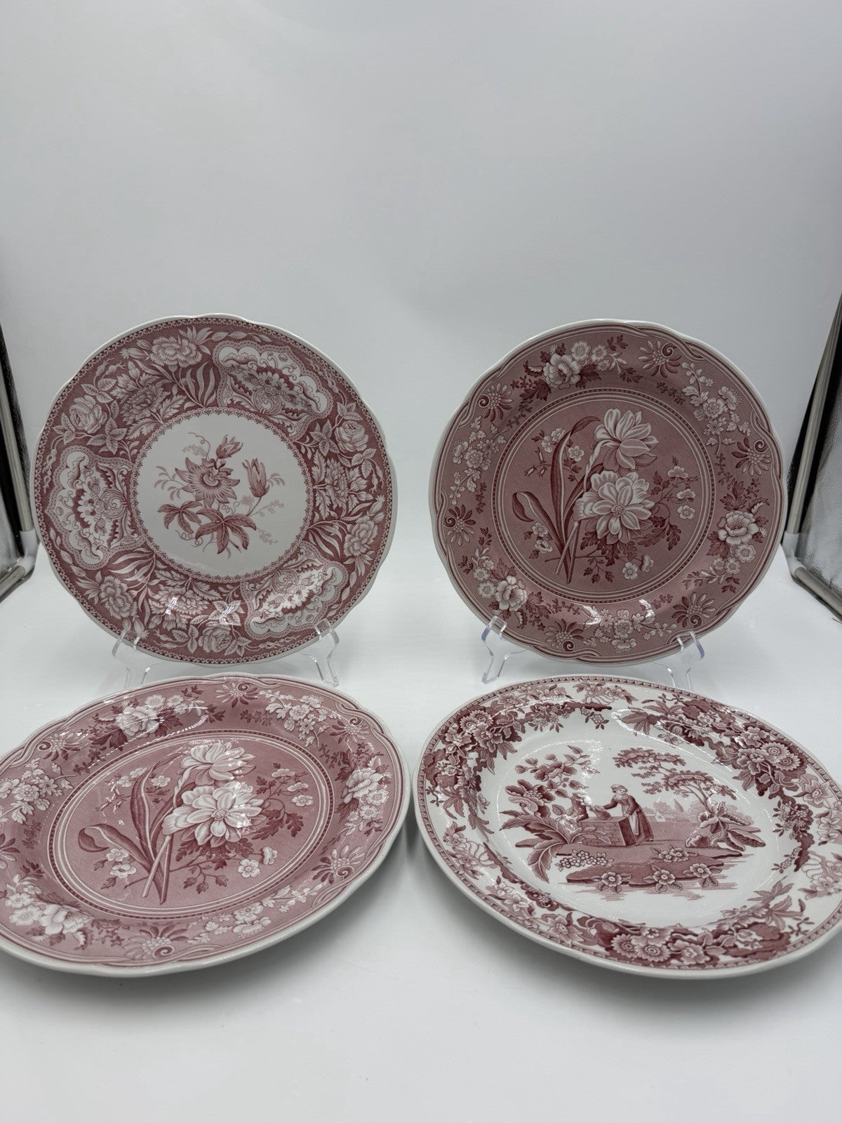 4 Spode England Porcelain Archive Collection Georgian Series Red Floral Plates
