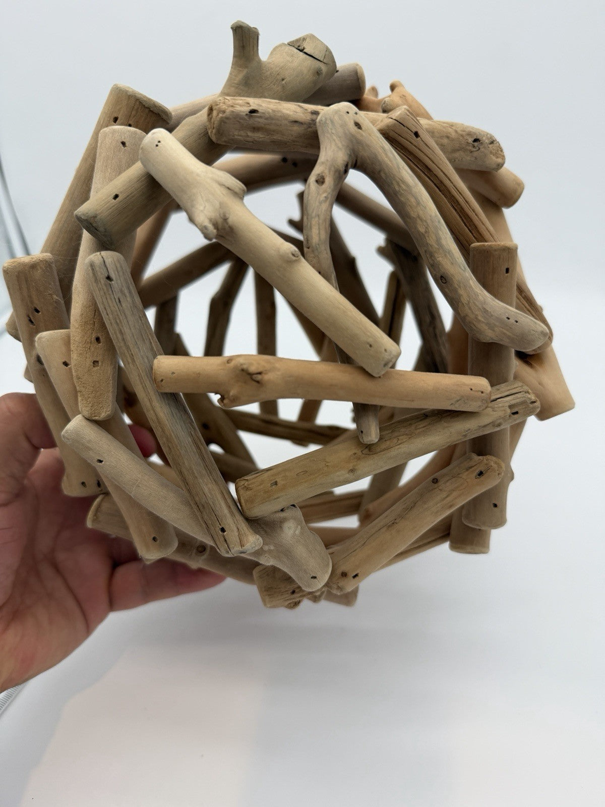 Folk Art rustic nautical decor  9-inch driftwood ball Wood Art Craft