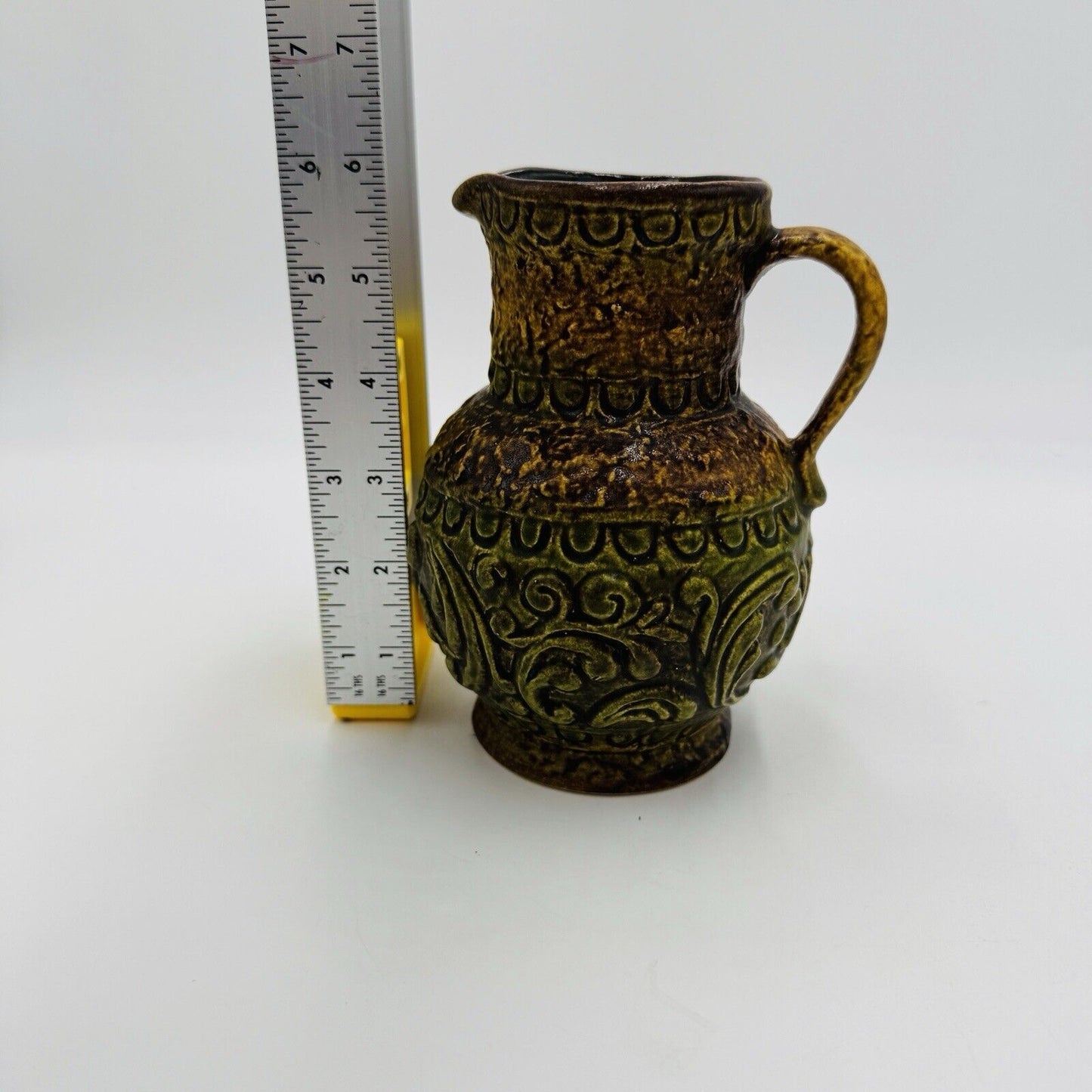 MCM Jasba pottery # 167715 art pitcher jug vase West Germany 6” Embossed