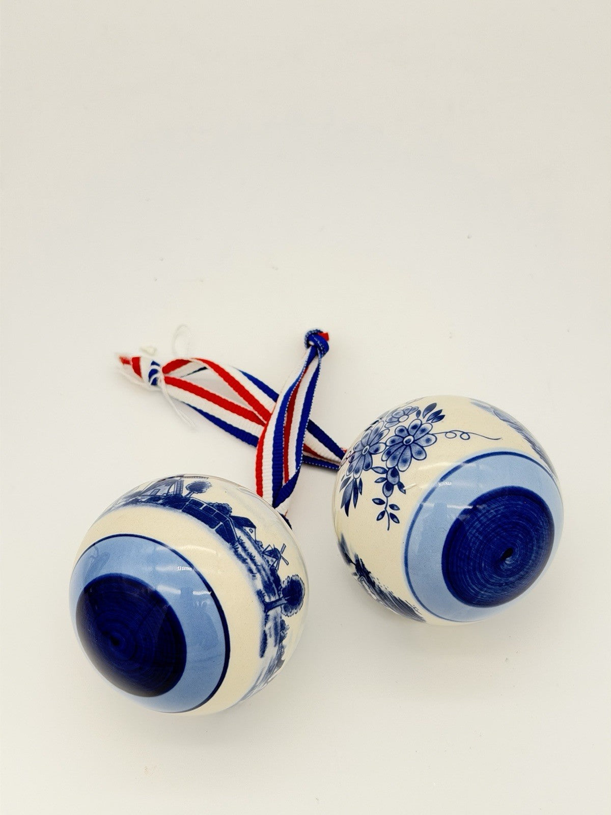 Delft Art Dutch Pottery Blue White Windmill Porcelain Christmas Ball Ornaments