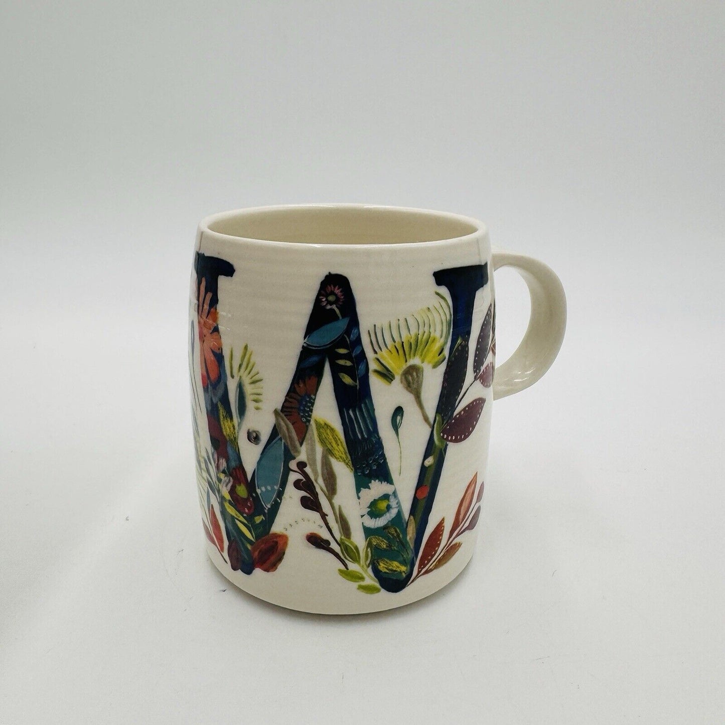 Anthropologie Starla M Halfmann Monogram Letter W Coffee Mug Floral Ceramic