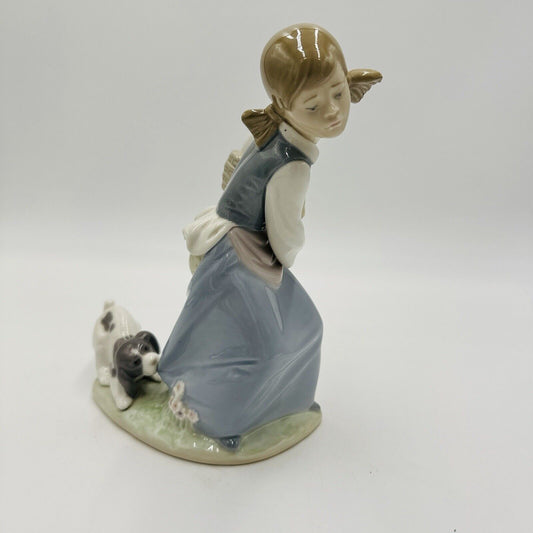 Lladro Spain Porcelain Figurine  Naughty Dog Puppy Tugging On Young Girl’s Skirt