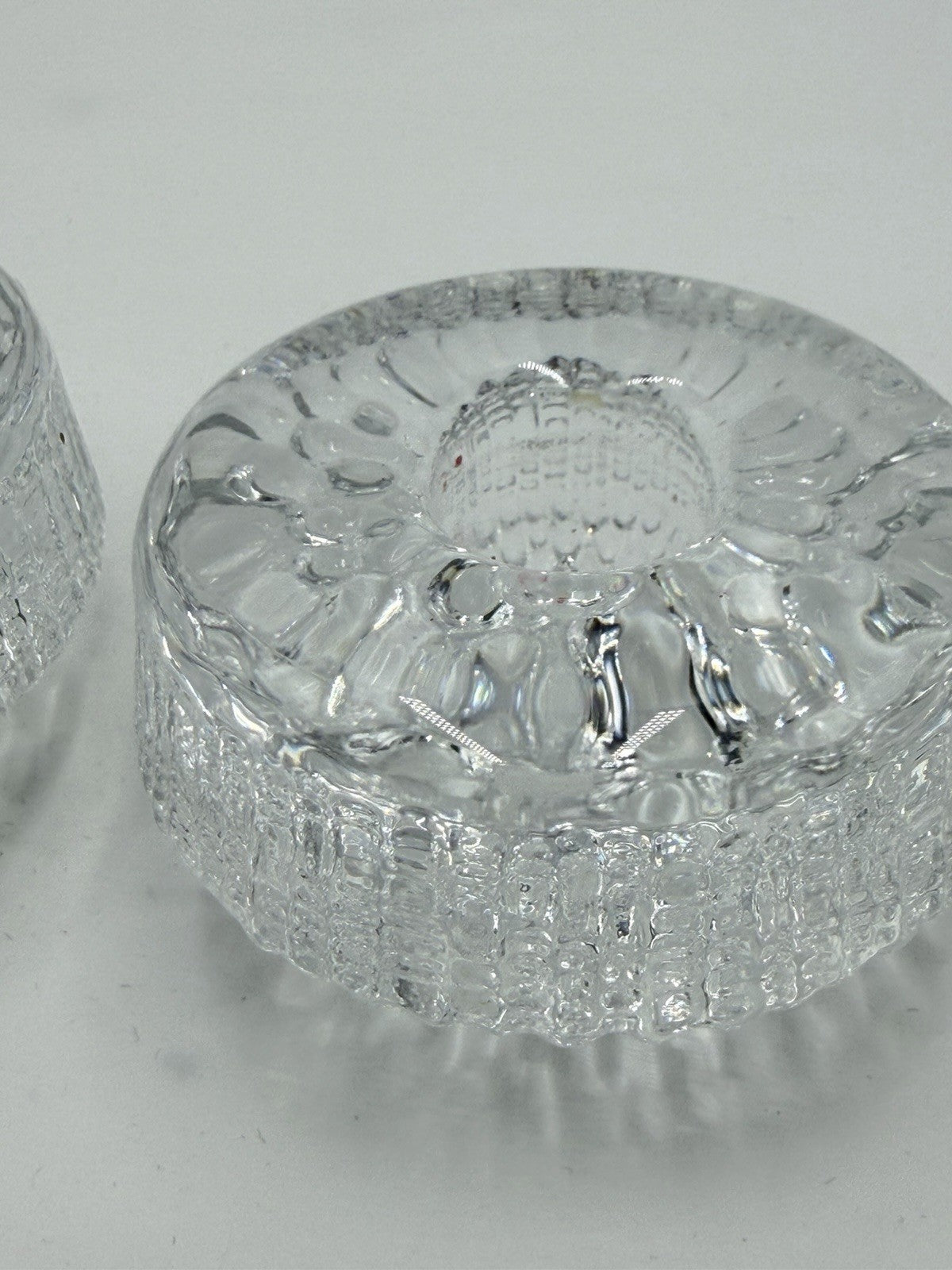Iittala Crystal  Finland Ultima Thule Pat Wirkkala Design Candle Holders Hobnail