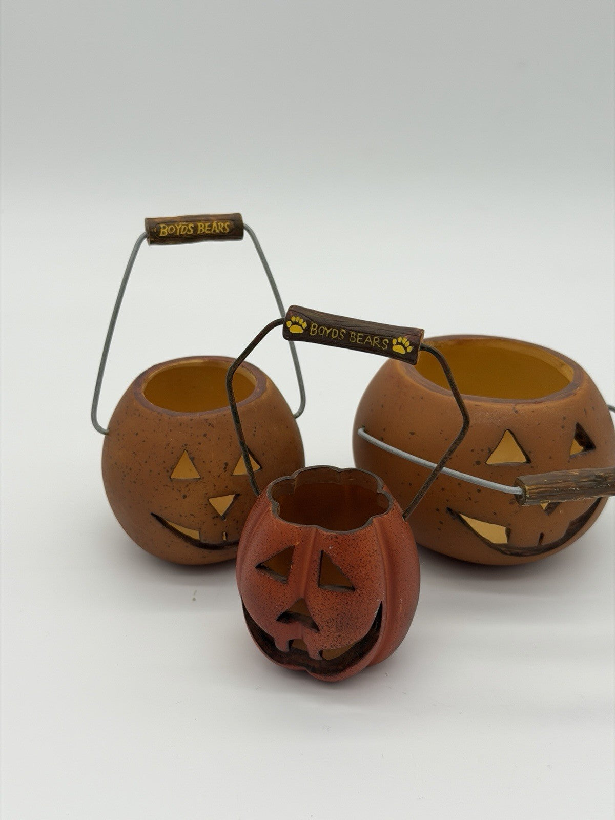 Rare Boyds Bears Mini Halloween Pumpkin Jack o Lantern Pail Buckets 1990 3 PCs
