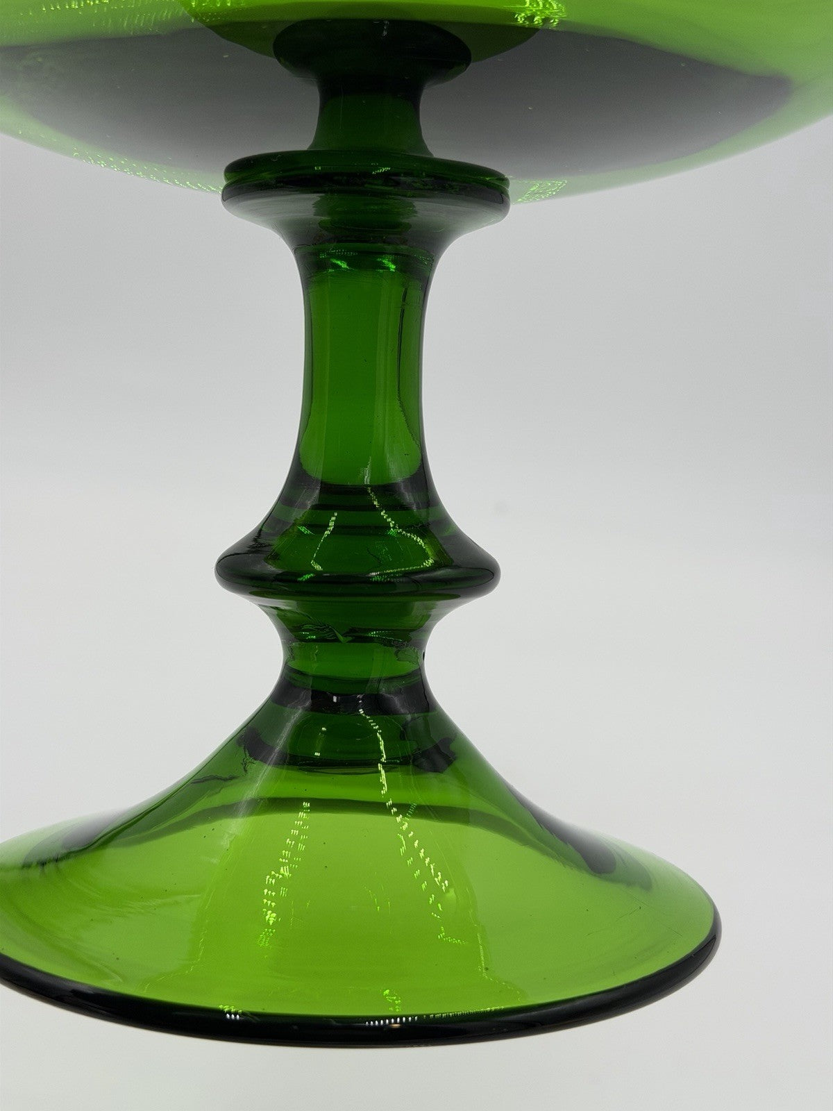 Vintage Empoli Art Glass Italy Green Emerald Compote Footed Bowl Pedestal