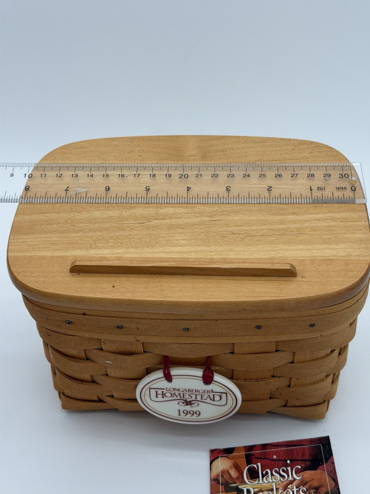 Vintage 1999 Longaberger Recipe Wood Woven  Basket w/Lid Plastic Insert Natural