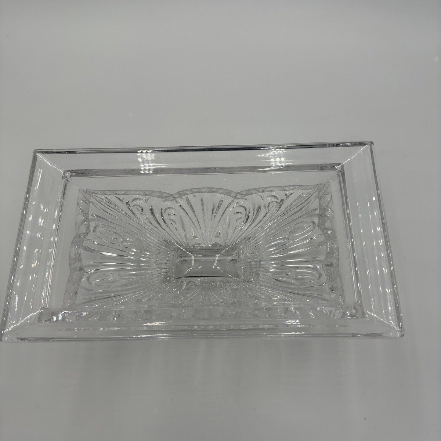 Bohemian Handcut Crystal Footed Jardiniere - Art Deco Acanthus Bowl Clear