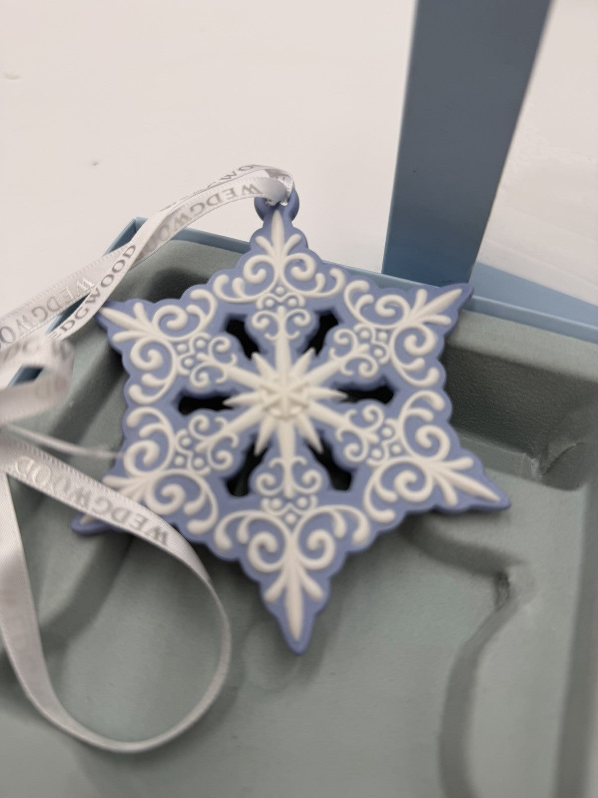 Wedgwood Jasperware White Blue Pierced Snowflake Christmas Ornament