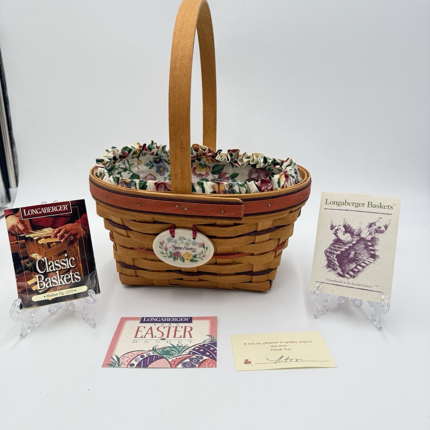 Vintage Longaberger 1995 Easter Basket w/Liner Protector 10”x 9"x6" Woven COA
