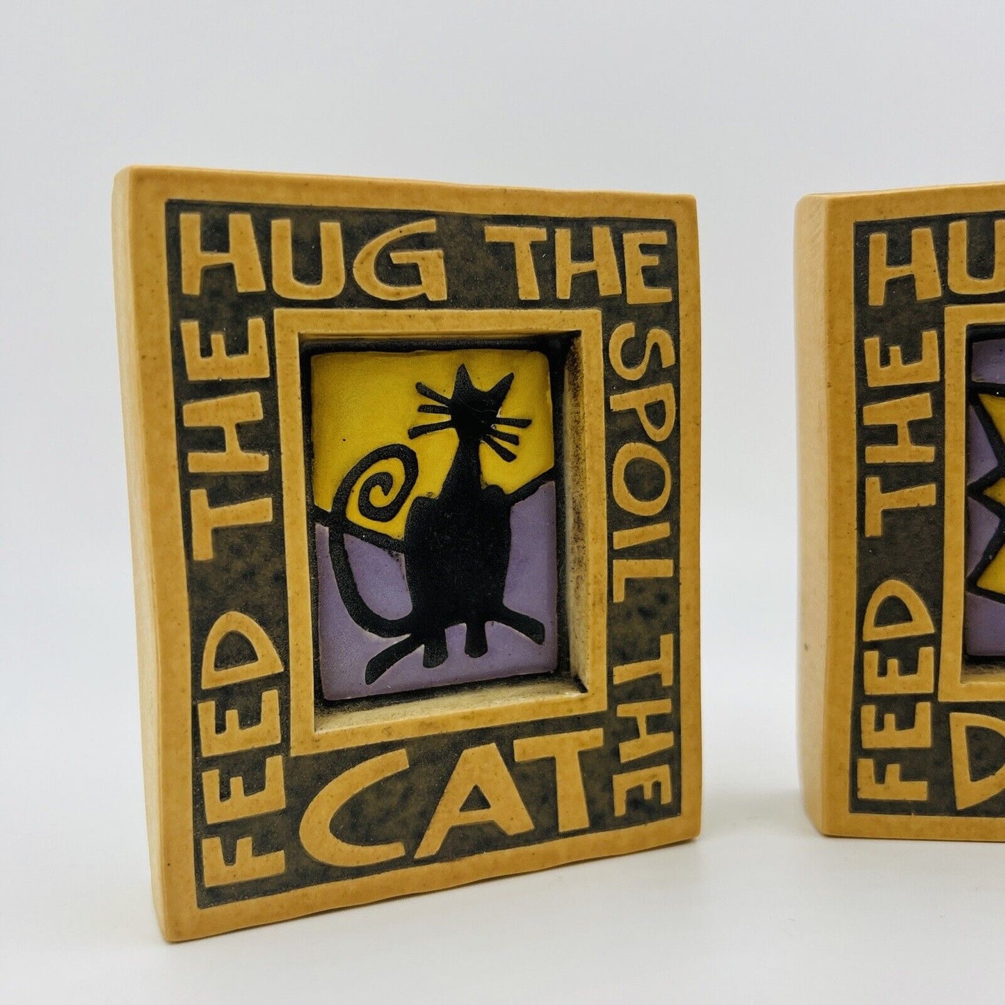 Macone Clay Tiles Hug the Cat and Dog Wall Ceramic Hand Glazed Wisconsin Plaques