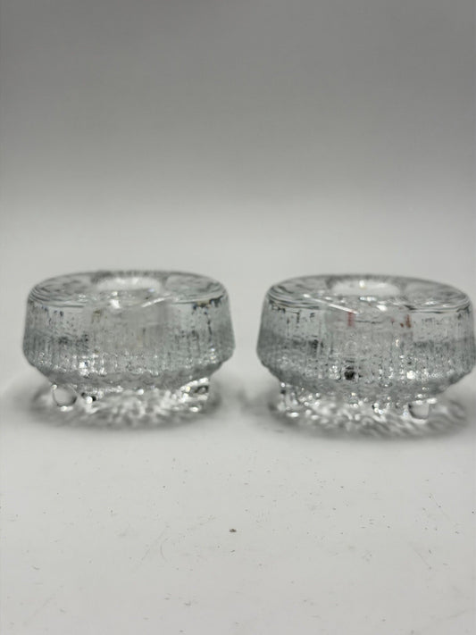 Iittala Crystal  Finland Ultima Thule Pat Wirkkala Design Candle Holders Hobnail