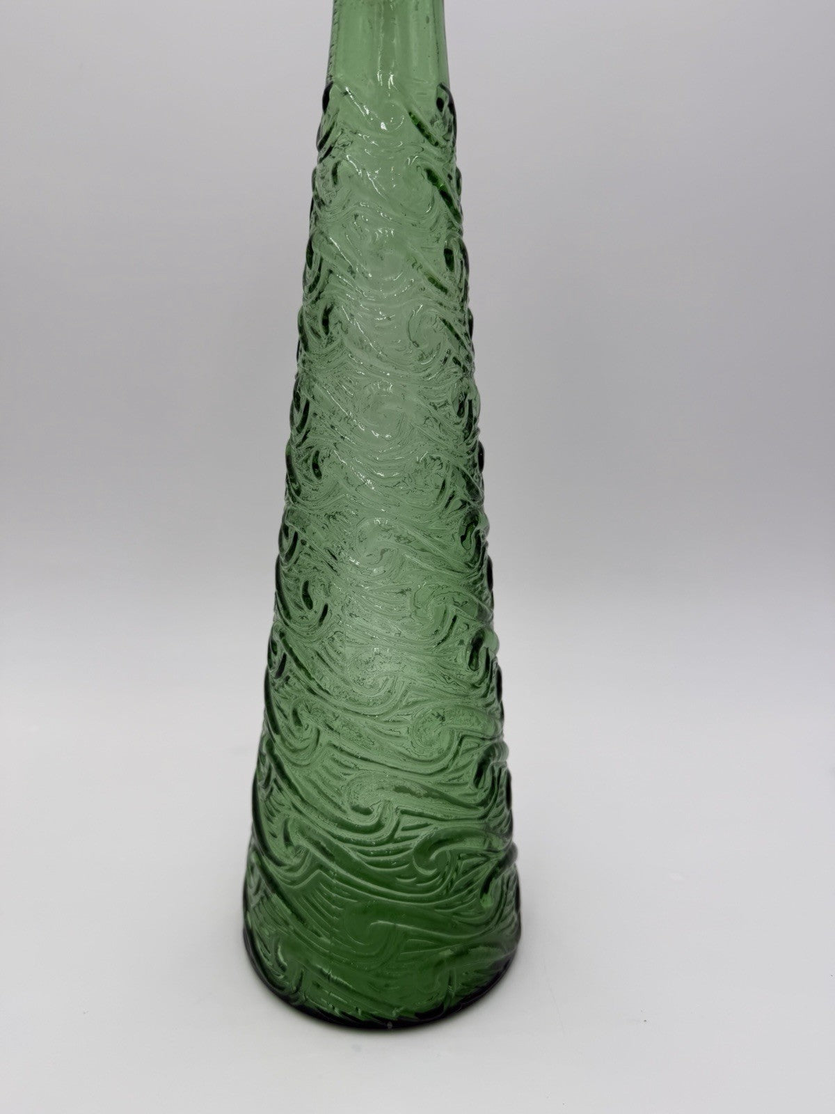 MCM Empoli Art Glass Green Wave Genie Bottle Decanter Hobnail Stopper Italy