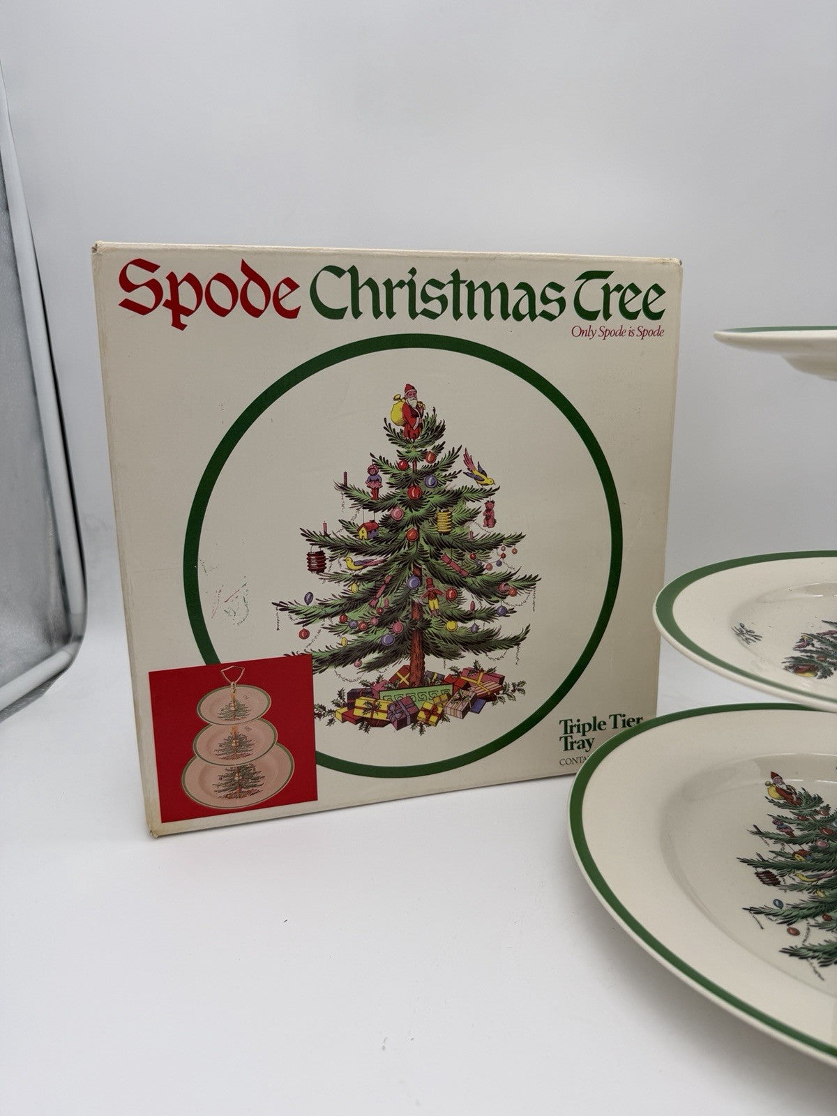 Spode Christmas Tree Triple 3 Tier Serving Tray Cookie Stand England Porcelain B