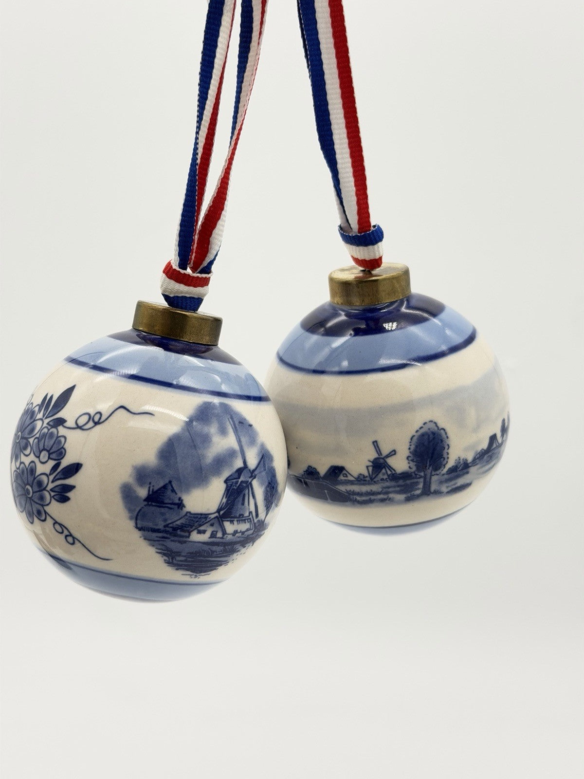Delft Art Dutch Pottery Blue White Windmill Porcelain Christmas Ball Ornaments