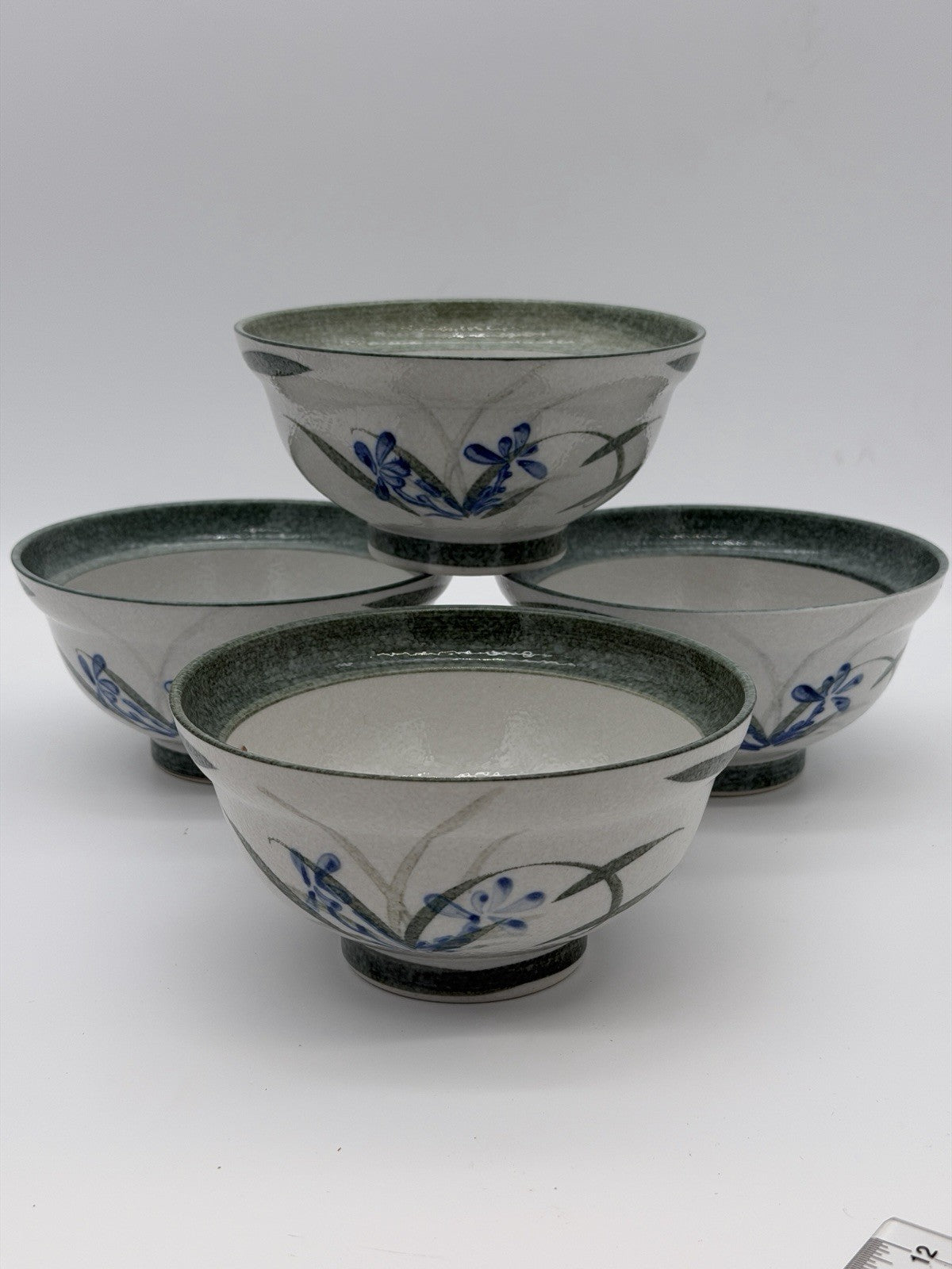 Mino Ware Japan Donburi Rice Bowls Porcelain Painted Floral 4 PCs