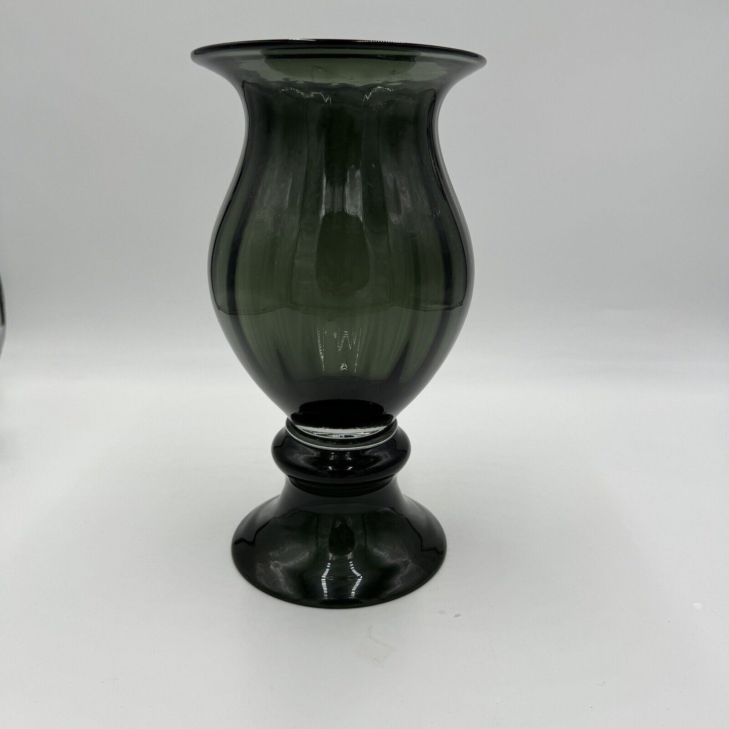 MCM Blenko Style 1957 Charcoal Art Glass Vase Wayne Husted Fooied Base 10 1/2in