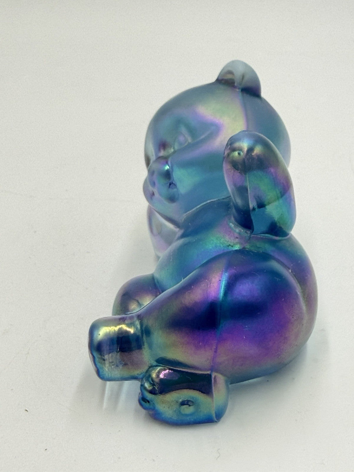 Fenton Art Glass Iridescent Opalescent Misty Blue Glass Laying Bear Figurine