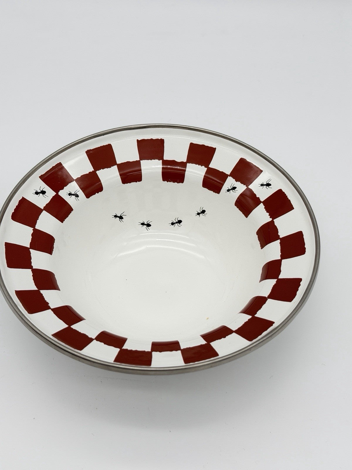 The Golden Rabbit ll by Jean Wilkes 1999 Red Checkered Ants Serving Bowl 7.3”x2”