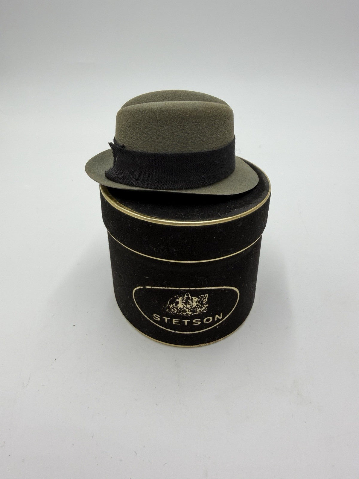 Stetson Salesman Sample Miniature Hat With Box  Velvet Gray Felt Fedora