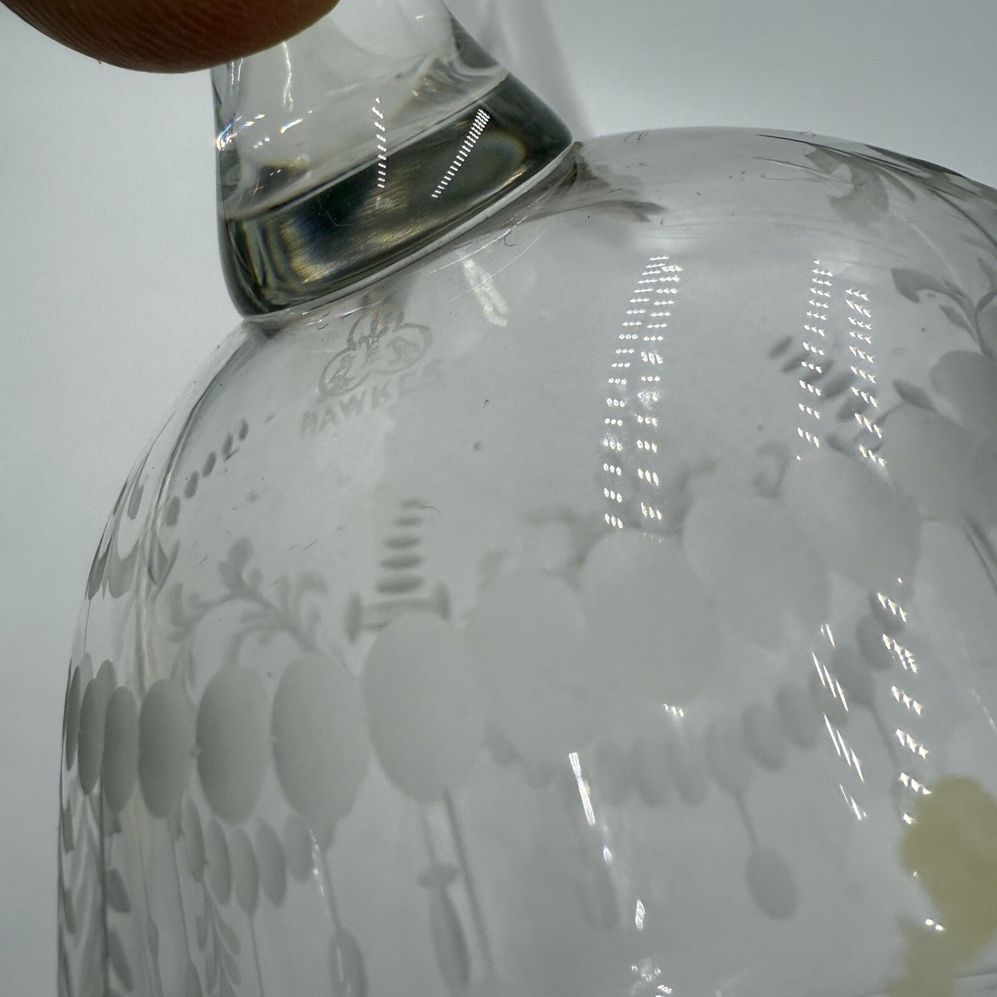 Antique Hawkes Etched Oil & Vinegar pitcher W/ Glass Stopper Rare Signed 5.5in